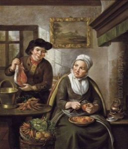 Scene Domestique by Jan Adriaen Antonie De Lelie