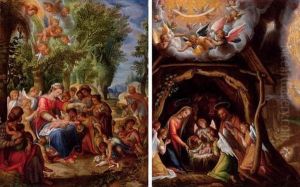 The Virgin Swaddling The Infant Jesus; And The Nativity by Pietro De Lignis
