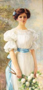 A Lady Holding Hydrangeas by Edith Fortunee Tita De Lisle