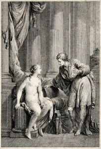 Junge Frau Im Gesprach / Junge Frau Von Mannern Umringt Sammelt Etwas Auf by Joseph De Longeuil