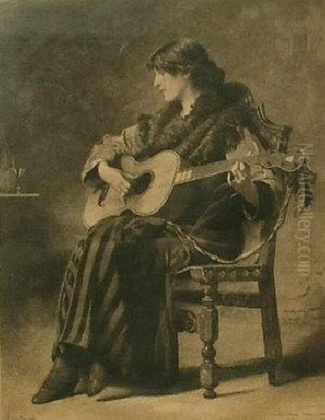 Lady Playing A Guitar - view 1