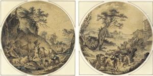 Shepherds Tending To Cattle In A Landscape; And A Shepherd Leading Bulls To Water