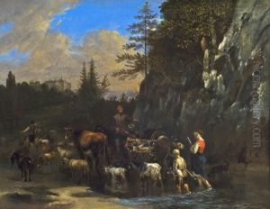 Landscape With Figures Herding by Philip Jacques de Loutherbourg