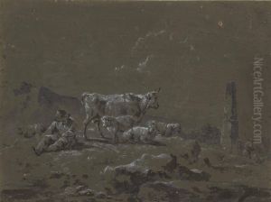 Berger Adosse A Une Ruine Avec Son Troupeau; Et Bergers Et Troupeau by Loutherbourg, Philippe de