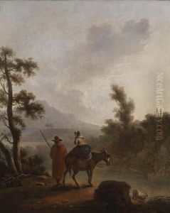 Couple De Bergers Au Bord Dune Riviere by Loutherbourg, Philippe de
