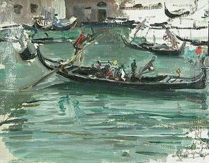 Gondolas En Venecia. by Ricardo de Madrazo y Garreta