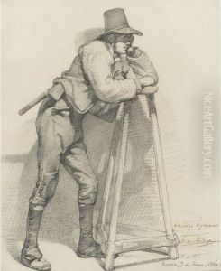 A Man Leaning On A Stool