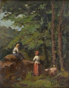 Paisagem Com Duas Figuras by Antonio Higino De Magalhaes Mendonca