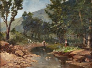 Paisagem Com Rio E Figuras by Antonio Higino De Magalhaes Mendonca