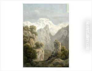 Tour En Ruine, Cheval Et Paysan Dans La Montagne