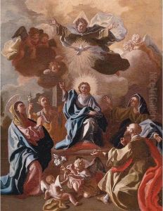 Christ Child With Saints And Angels by Francesco de Mura