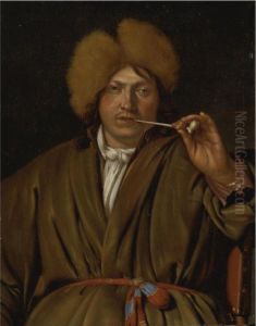Portrait Of A Gentleman, Half Length, Holding A Pipe And Wearing A Brown Hat