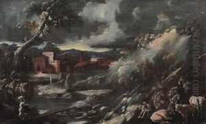 Paesaggio Fluviale Con Armenti, Pastori E Lavandaie by Alessio De Marchis