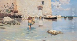 A Young Fisherman In The Shallows by Ettore De Maria-Bergler