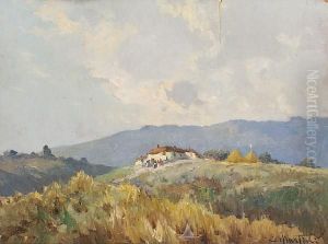 Figures By A Hilltop Farm by Gaetano de Martini