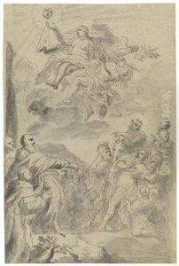 Studie Nach Dem Verschollenen Deckenfresko "s. Benedetto Riconosce Rigo Sotte Le Spoglie Di Totila" In Der Abtei Monte Cassino by Paolo di Matteis