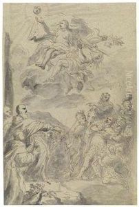 A Study For The Lost Ceiling Fresco "s. Benedetto Riconosce Rigo Sotte Le Spoglie Di Totila" by Paolo di Matteis