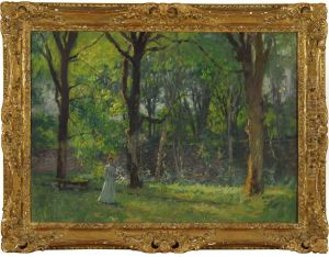 A Fashionable Lady In A Tree-lined Park by Charles De Meixmoron De Dombasle