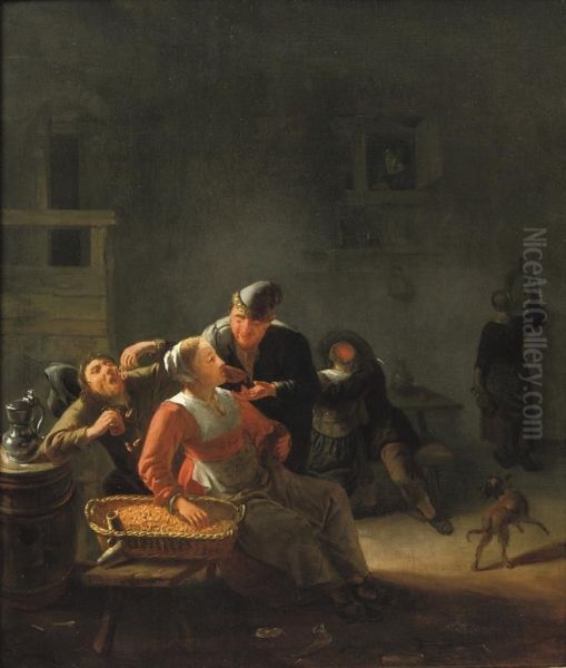 Peasants Eating Shrimps In An Inn
With Indistinct Signature '... Metsu' (lower Left) - view 1