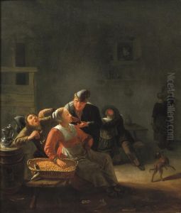 Peasants Eating Shrimps In An Inn
With Indistinct Signature '... Metsu' (lower Left) by Isack De Mes