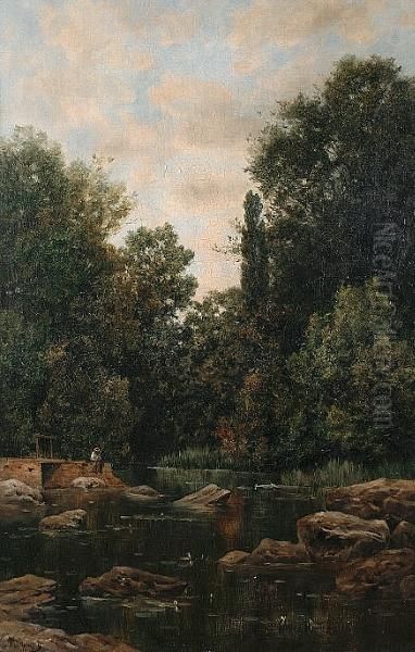 Baiting A Line By A Rocky River - view 1