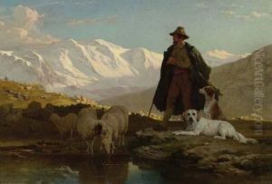 Herdsman In Landscape. 1862. by Albert De Meuron