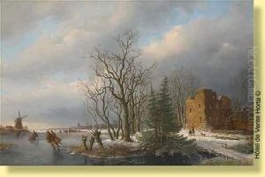 Patineurs En Bordure De Chateau Fort by Anthony Andreas De Meijier