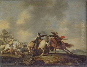 A Cavalry Skirmish by Hendrick De Meijer