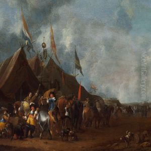 A Military Encampment With Soldiers Smoking And Drinking