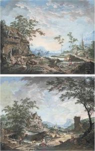 Sunrise Over A River Valley With Fishermen