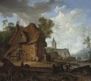 A Farmhouse With Peasants by Hendrik Meijer