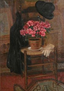 Stilleven Met Bloemen, Hoed En Jasop Stoel by Hendrik De Meyer