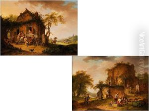 Alte Gebaude In Landschaft Mit Mehrfigurigen Landlichenszenen by Hendrik De Meyer