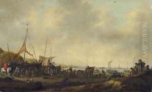 Geschaftiges Treiben An Einem Hollandischen Strand by Hendrik De Meyer