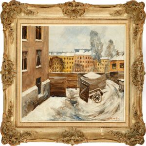 Overlooking Snow Covered Roofs And Nature Morte With A Hat And Gloves by Jacob De Meyer