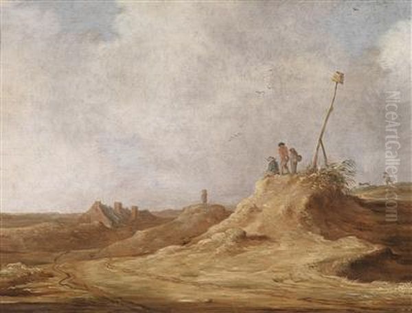 Dune Landscape With Farm Cottages And Threefigures - view 1