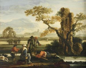 An Italianate Landscape With Herdsmen Resting Near A Ruinedtower by Francois de Nome (Monsu, Desiderio)