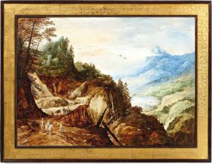 Reizigers Met Paarden In Berglandschap by Francois de Nome (Monsu, Desiderio)