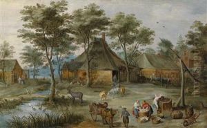 Village Scene At The Well by Joos De Momper