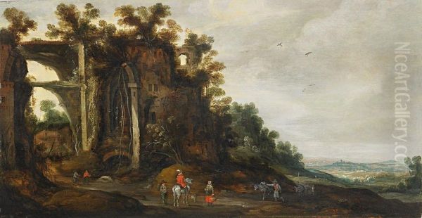 Felsenlandschaft Mit Ruinen Und Blick In Ein Tal - view 1