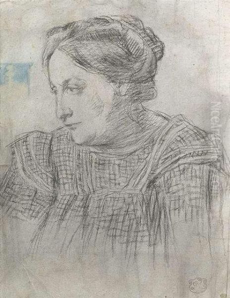 De: Portrait Of The Motherof Paul Gauguin. Charcoal And Pastel On Paper, Mounted Oncardboard. Initial Stamp. - Foxed. Minimally Stained. Slightscratches - view 1