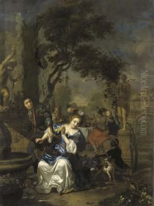 An Elegant Company In A Garden Landscape by Karel De Moor