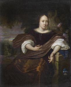 Portrait De Femme Dans Un Jardin by Karel De Moor