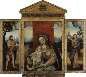 A Triptych Of The Virgin And Child With The Young Saint John The Baptist by Luis de Morales