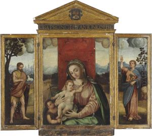 A Triptych Of The Virgin And Child With The Young Saint John Thebaptist by Luis de Morales