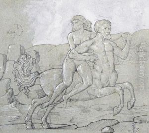 Centaur With Naked Female Ridingside-saddle by William De Morgan