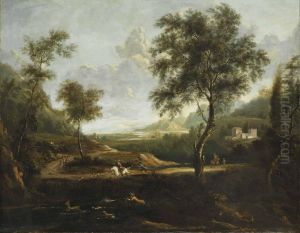 A Wooded Landscape With A Deer Hunt by Frederick De Moucheron