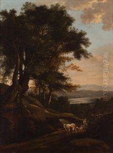 Sudliche Landschaft Mit Hirtin, Vieh Und Ruinen by Frederick De Moucheron
