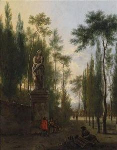 A Southern Landscape With Male Figuresresting Underneath A Roman Statue by Isaac de Moucheron