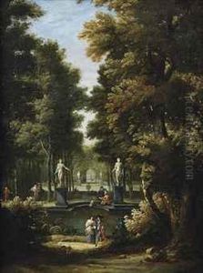 Elegant Figures In An Ornamental Garden